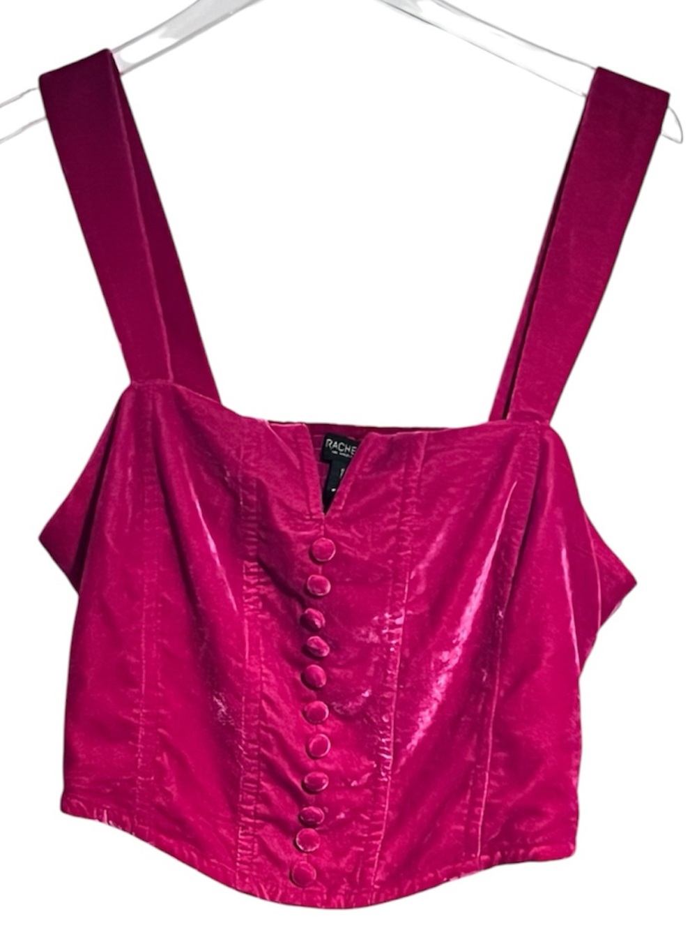 🆕 Hot Pink Velvet Bustier Crop Top Tank Adjustable Straps Crisscross Standard L
